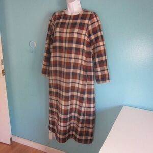 45R Japan Womans M Woven Cotton Plaid Oversized Dress in Brown & Navy